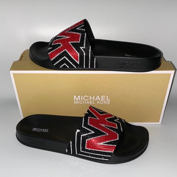 MICHAEL KORS Gilmore Jett Red Crystal Slide Sandal - Picture 5 of 9